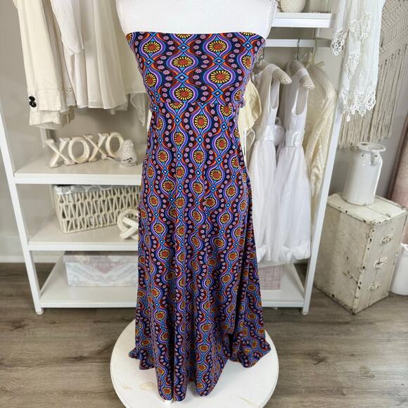 Lularoe Maxi skirt Extra small blue w graphic print, bold, maximalist, boho 3578 - Picture 2 of 6